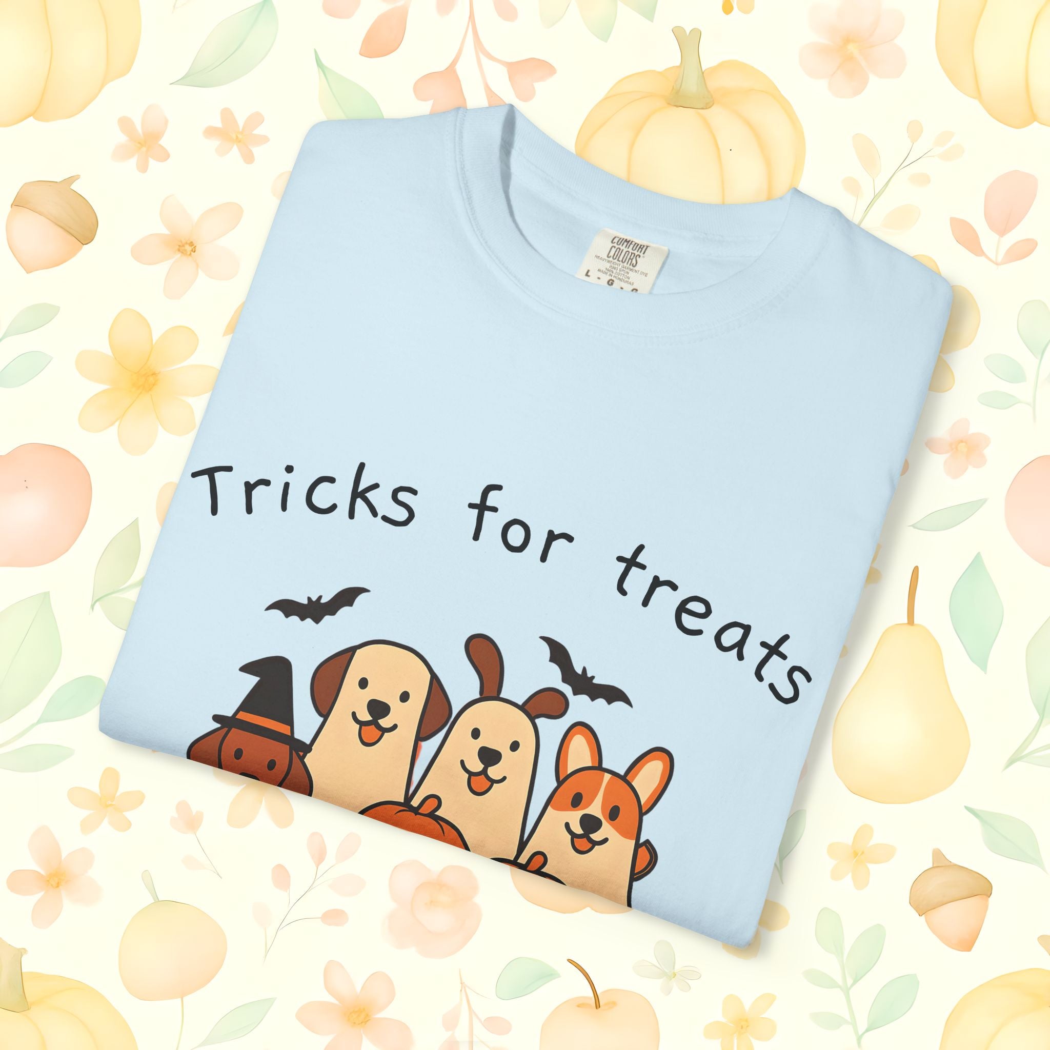 Tricks for Treats Halloween Dog Tee- Cute Fall Comfort Colors T-Shirt