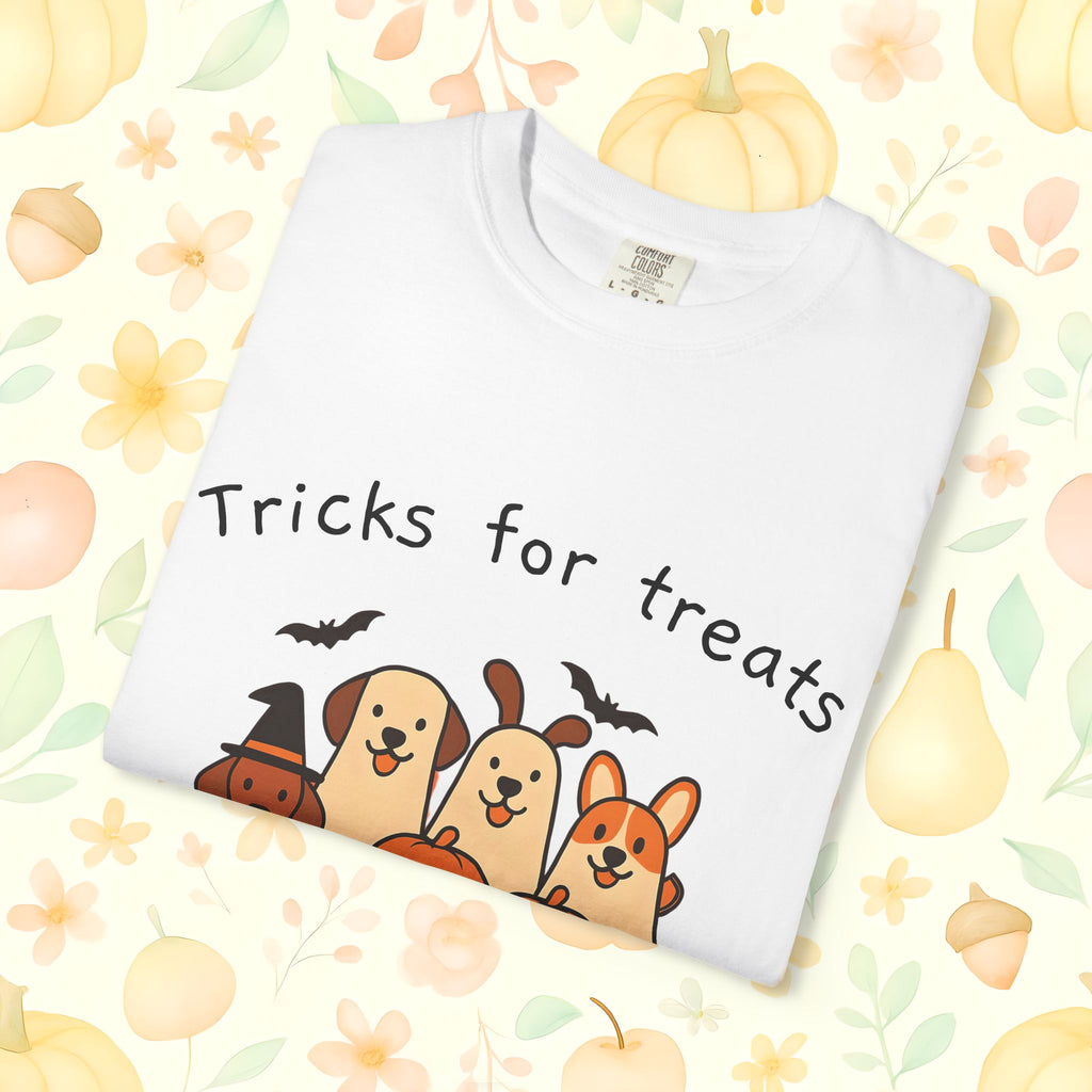 Tricks for Treats Halloween Dog Tee- Cute Fall Comfort Colors T-Shirt