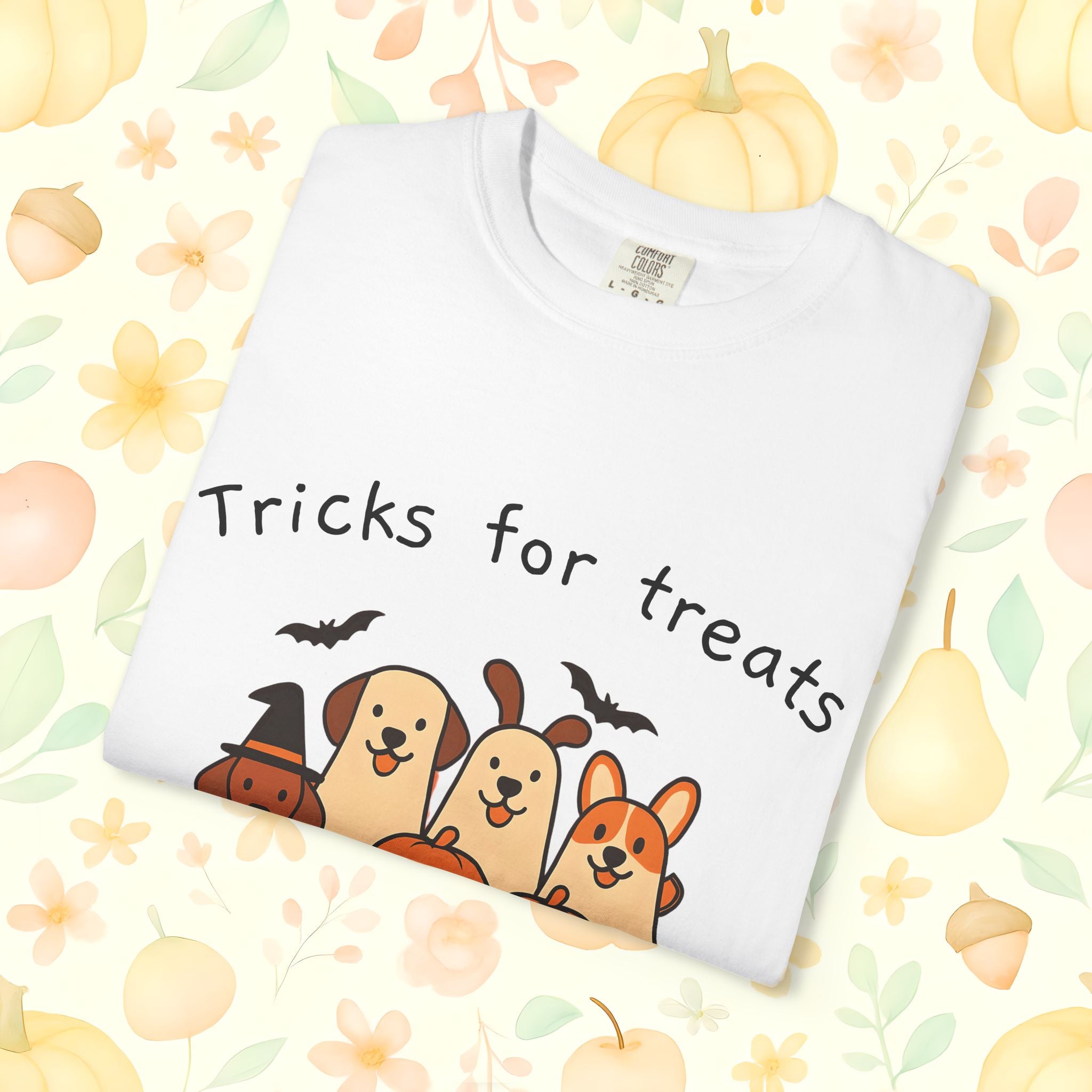 Tricks for Treats Halloween Dog Tee- Cute Fall Comfort Colors T-Shirt