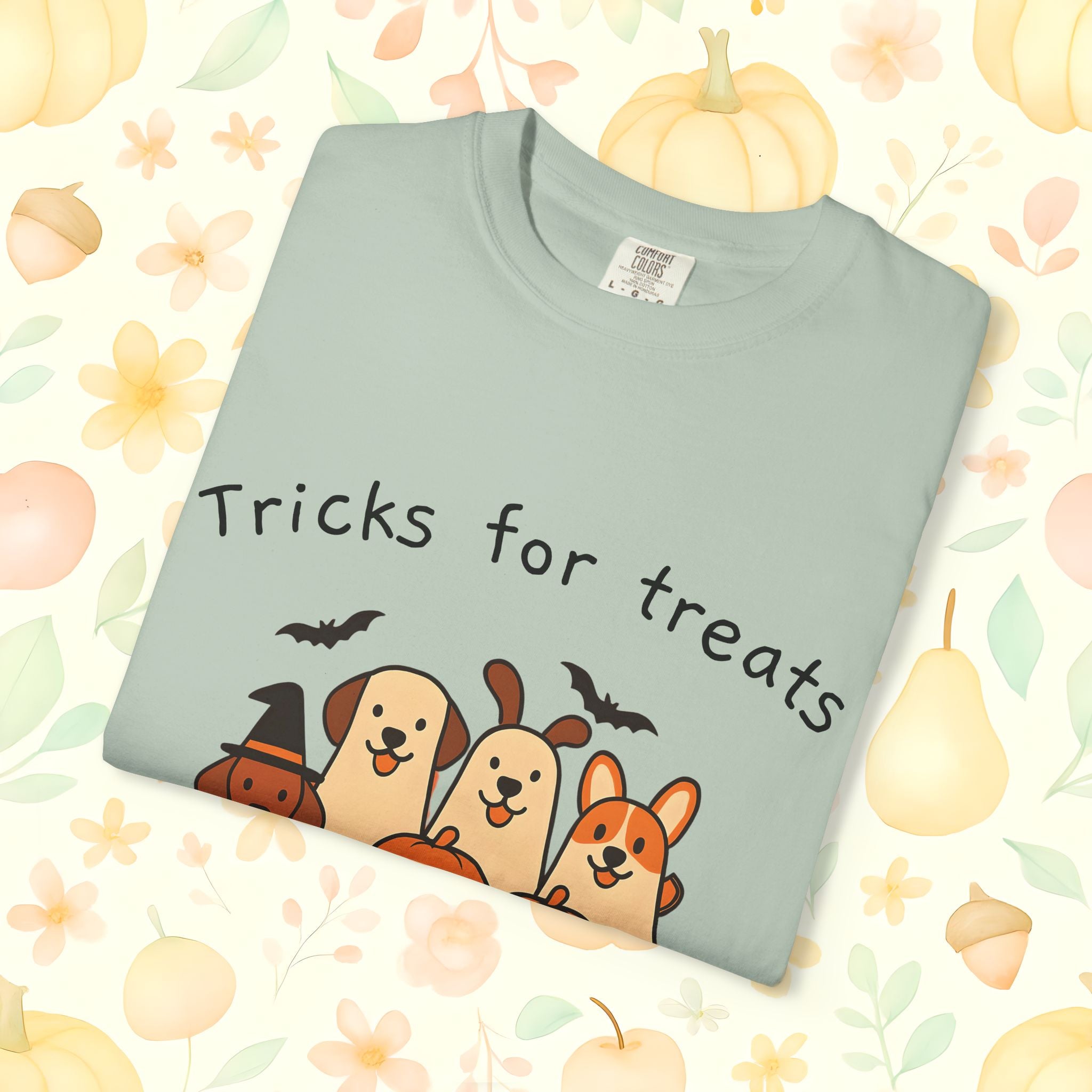 Tricks for Treats Halloween Dog Tee- Cute Fall Comfort Colors T-Shirt