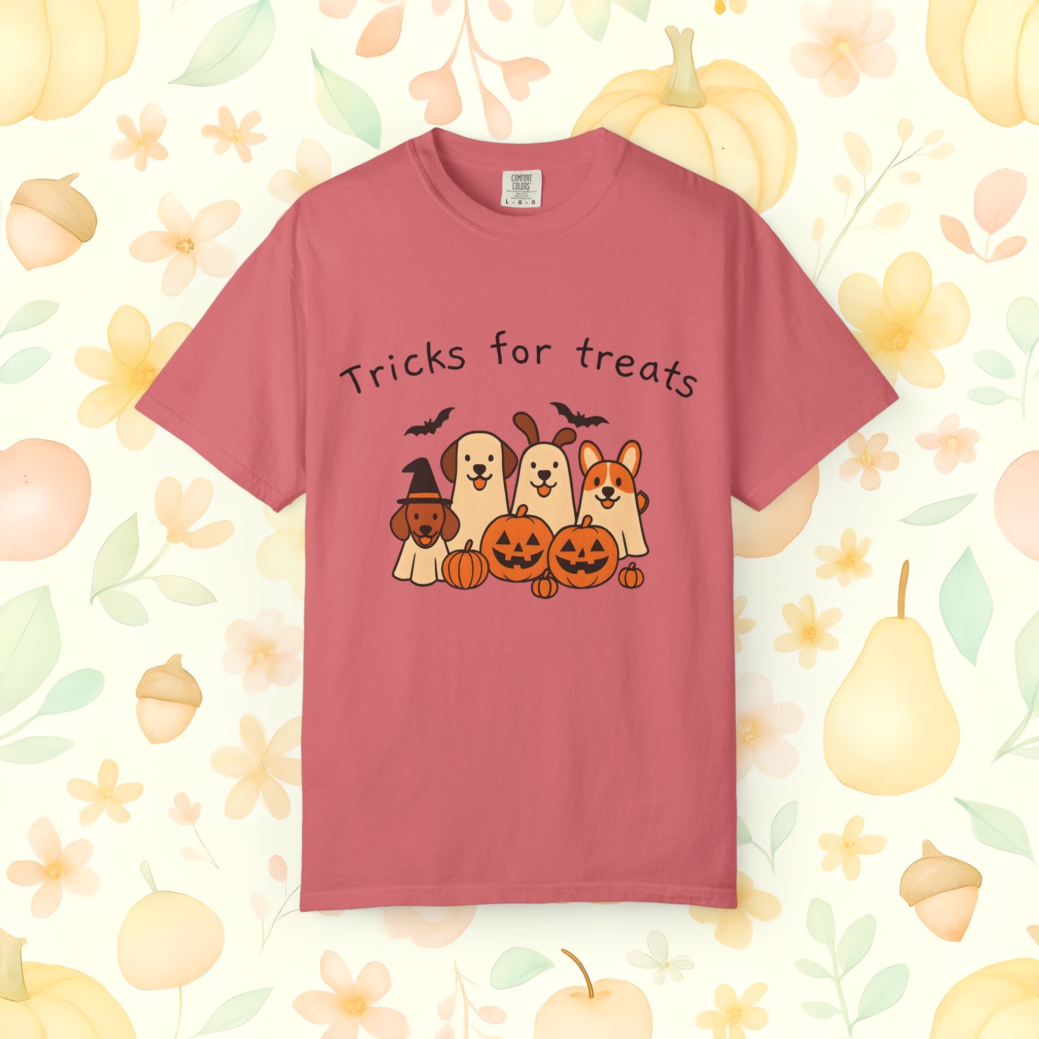 Tricks for Treats Halloween Dog Tee- Cute Fall Comfort Colors T-Shirt