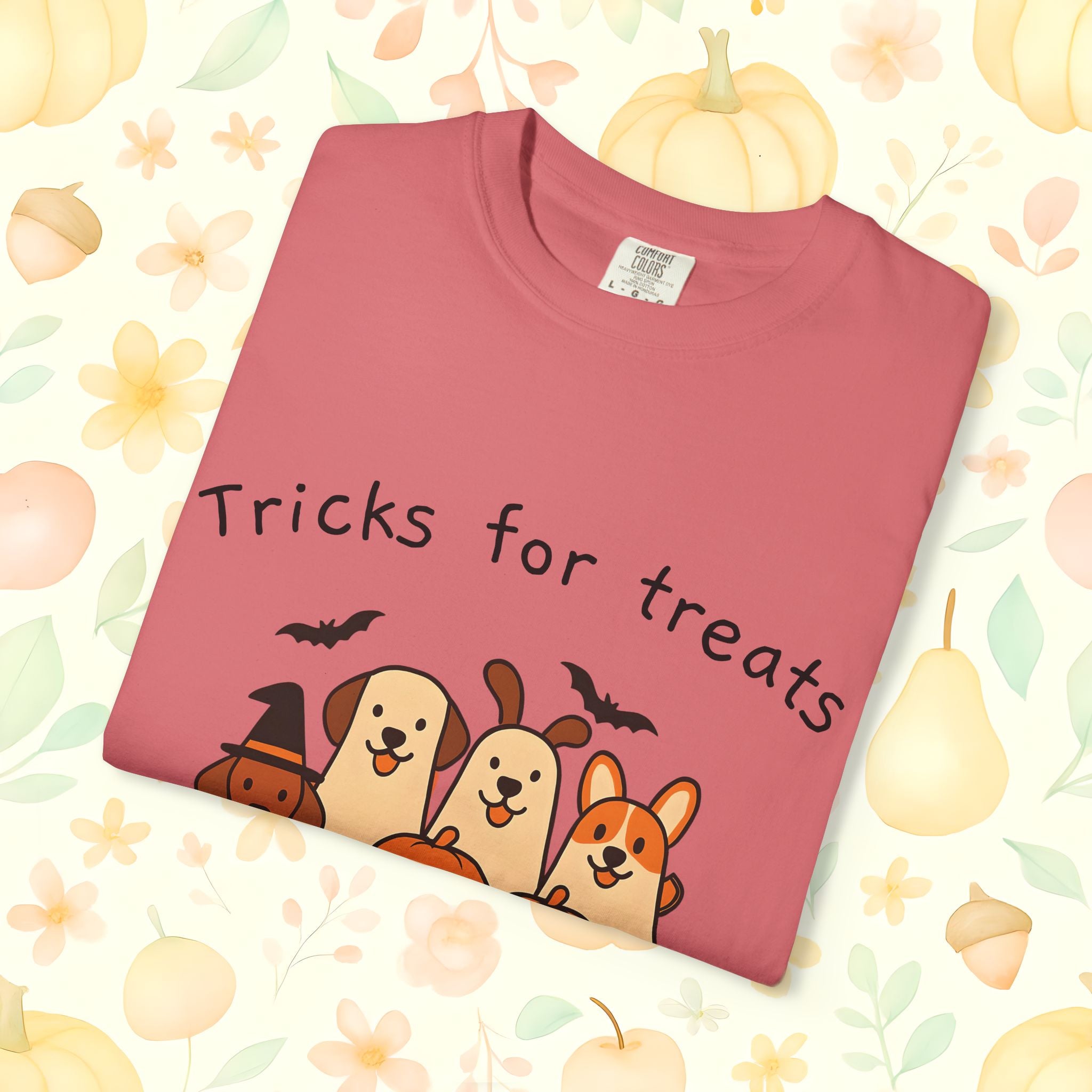 Tricks for Treats Halloween Dog Tee- Cute Fall Comfort Colors T-Shirt