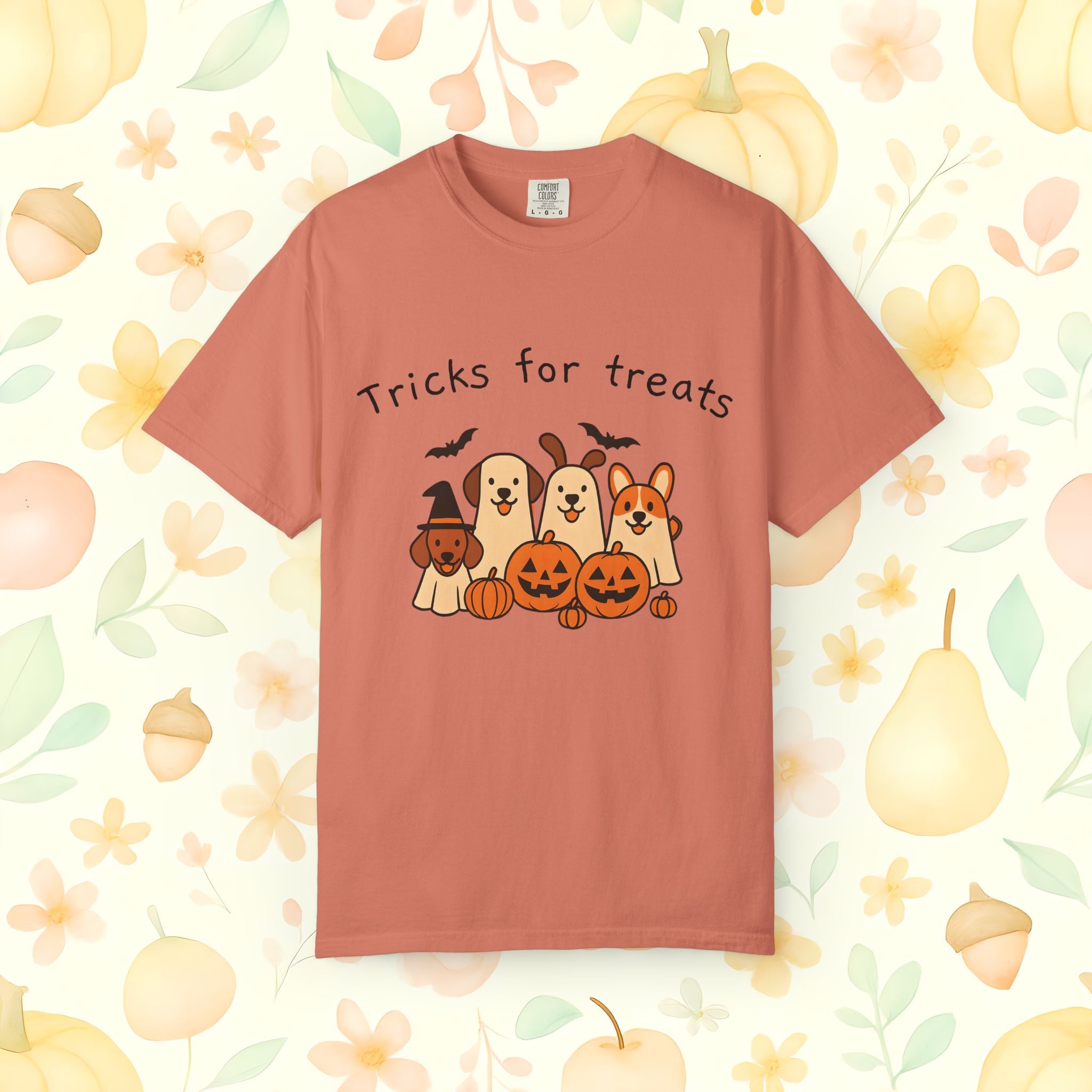 Tricks for Treats Halloween Dog Tee- Cute Fall Comfort Colors T-Shirt