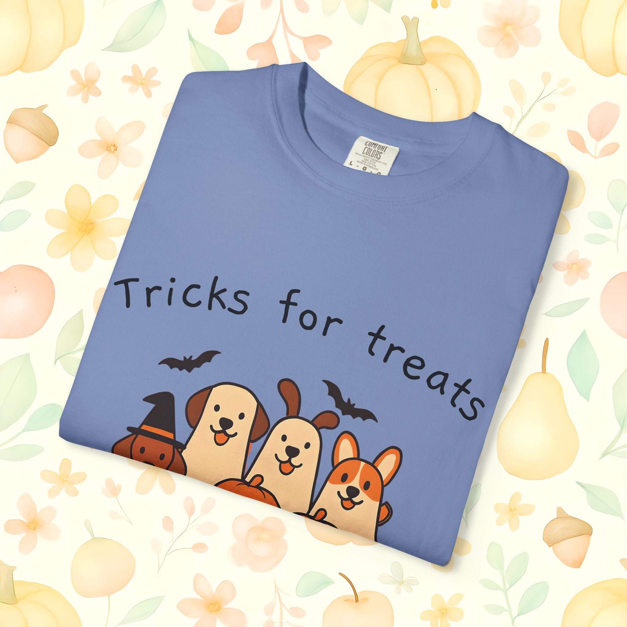 Tricks for Treats Halloween Dog Tee- Cute Fall Comfort Colors T-Shirt