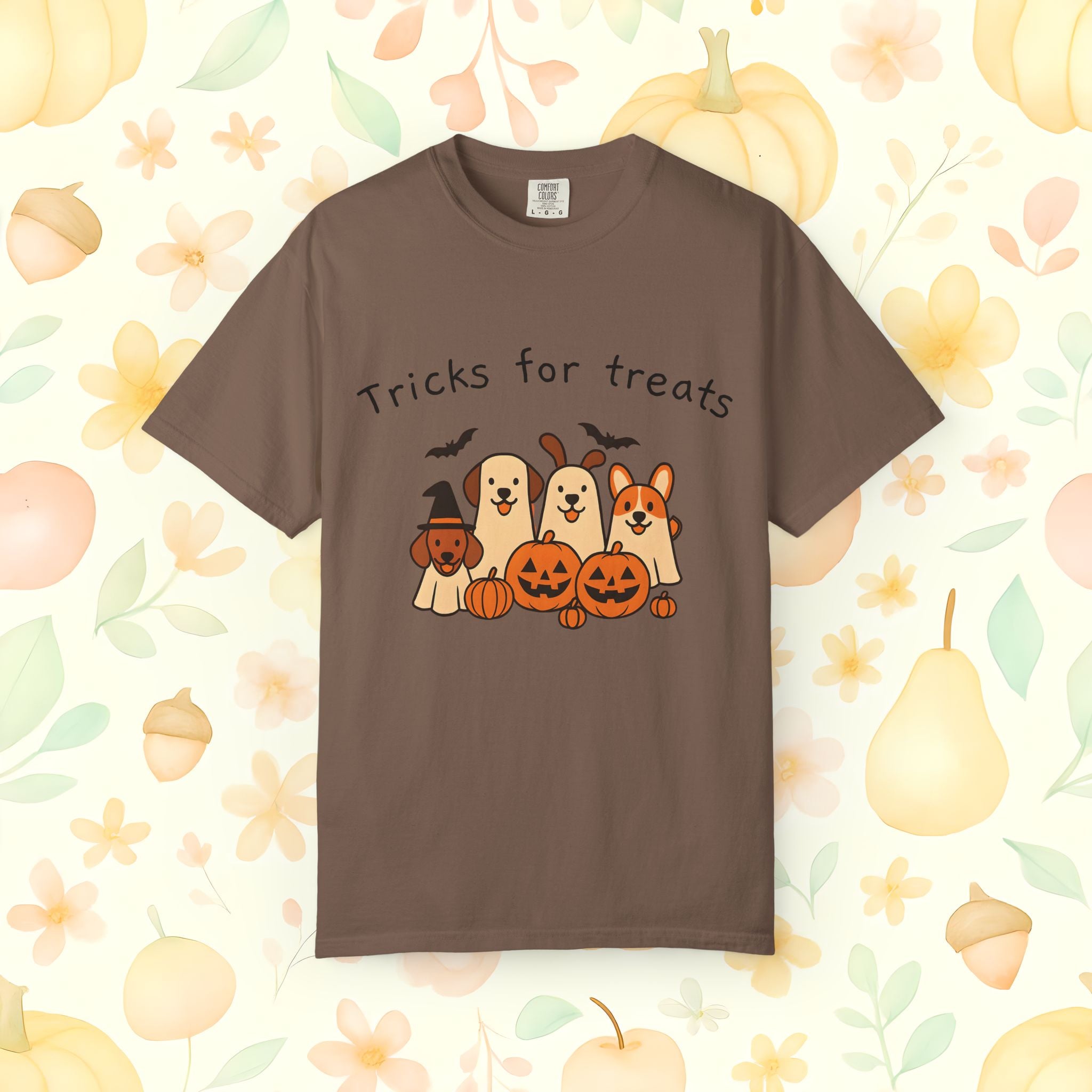 Tricks for Treats Halloween Dog Tee- Cute Fall Comfort Colors T-Shirt