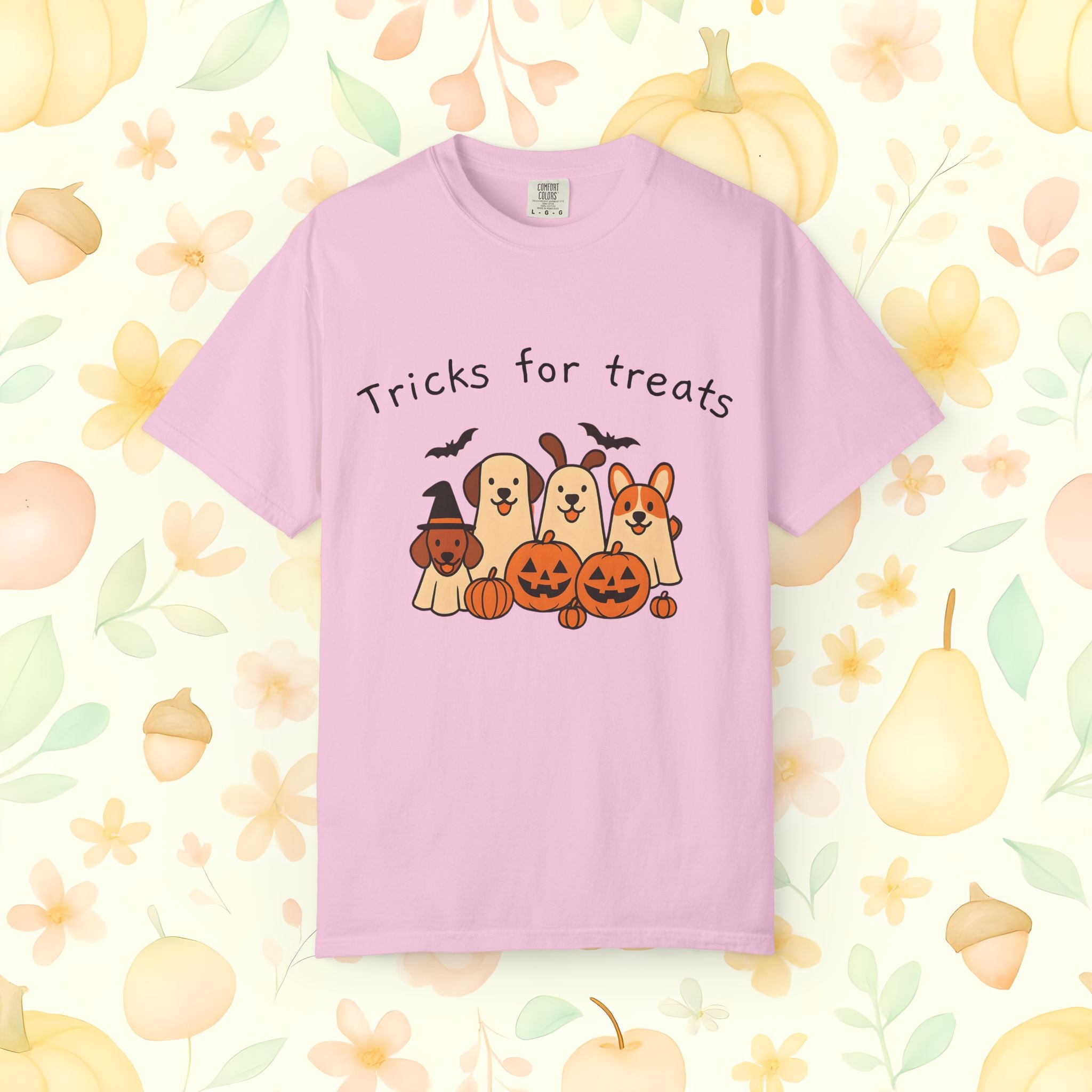 Tricks for Treats Halloween Dog Tee- Cute Fall Comfort Colors T-Shirt