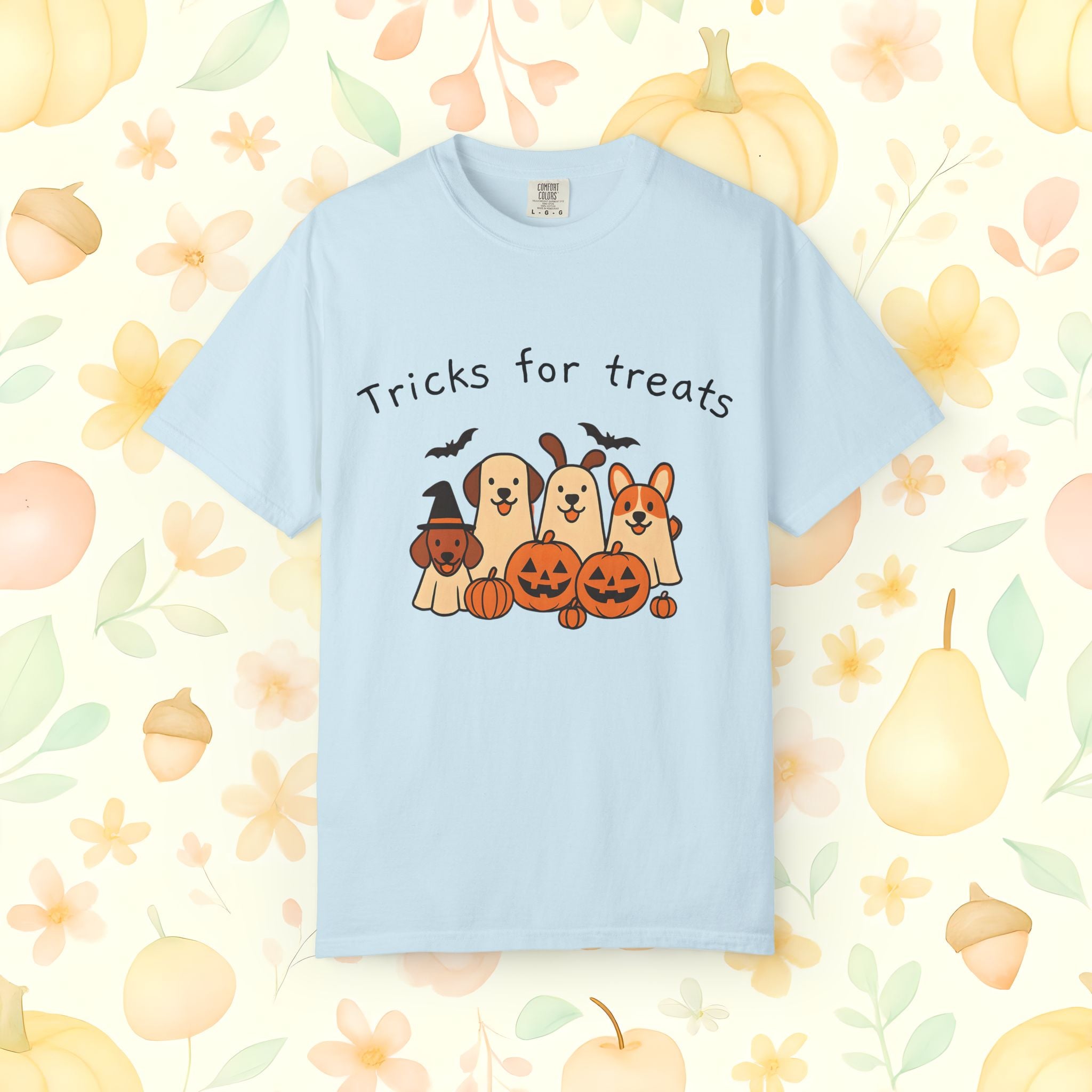 Tricks for Treats Halloween Dog Tee- Cute Fall Comfort Colors T-Shirt