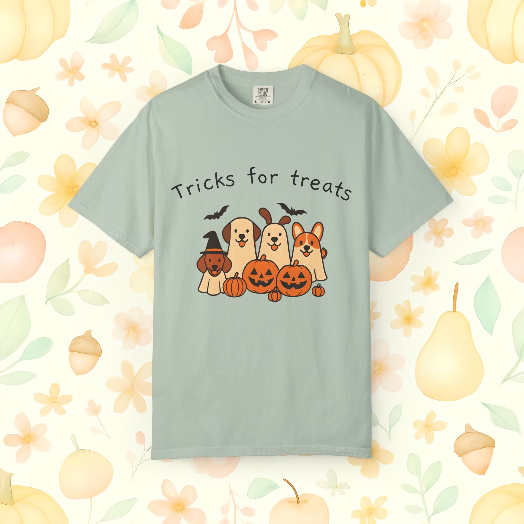 Tricks for Treats Halloween Dog Tee- Cute Fall Comfort Colors T-Shirt