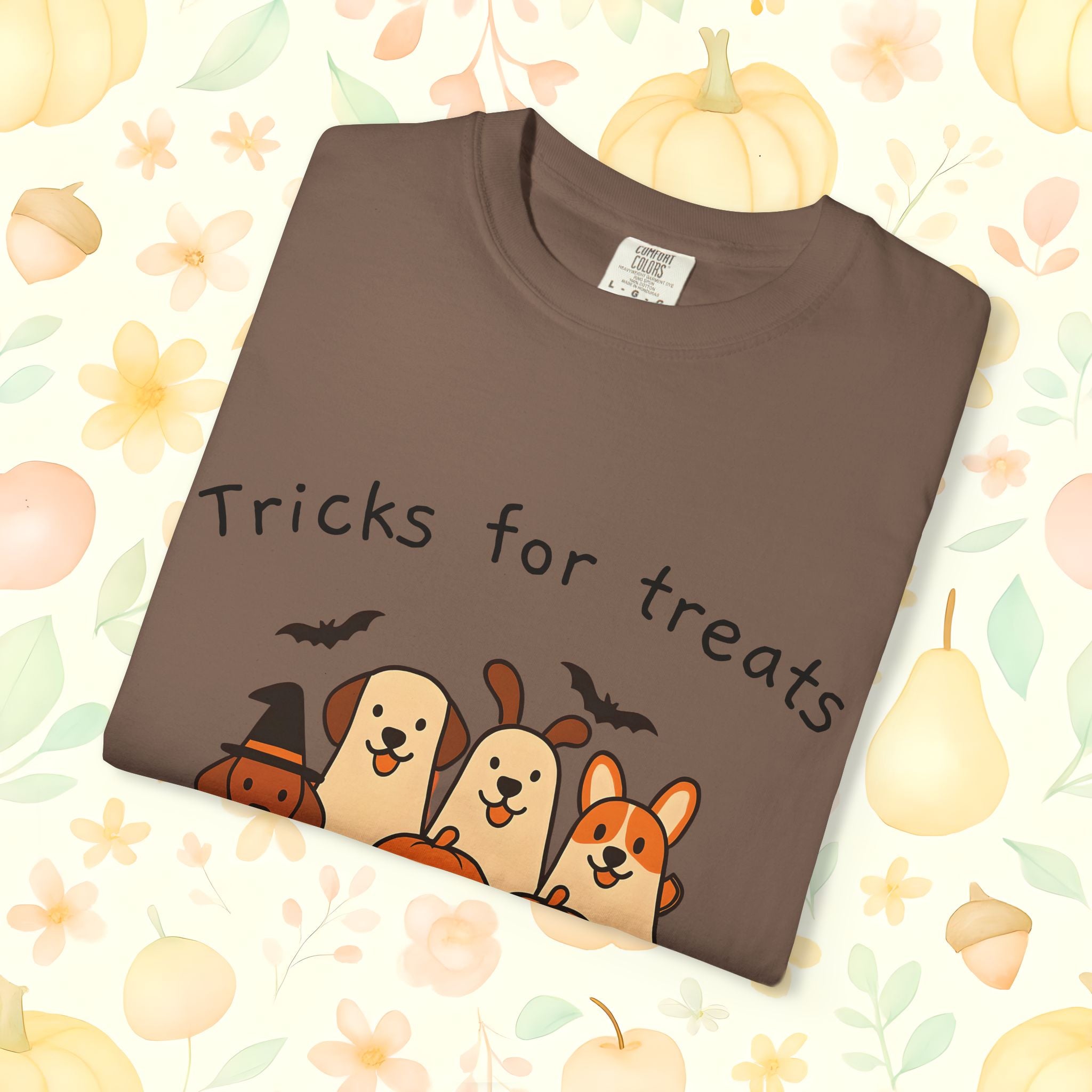 Tricks for Treats Halloween Dog Tee- Cute Fall Comfort Colors T-Shirt