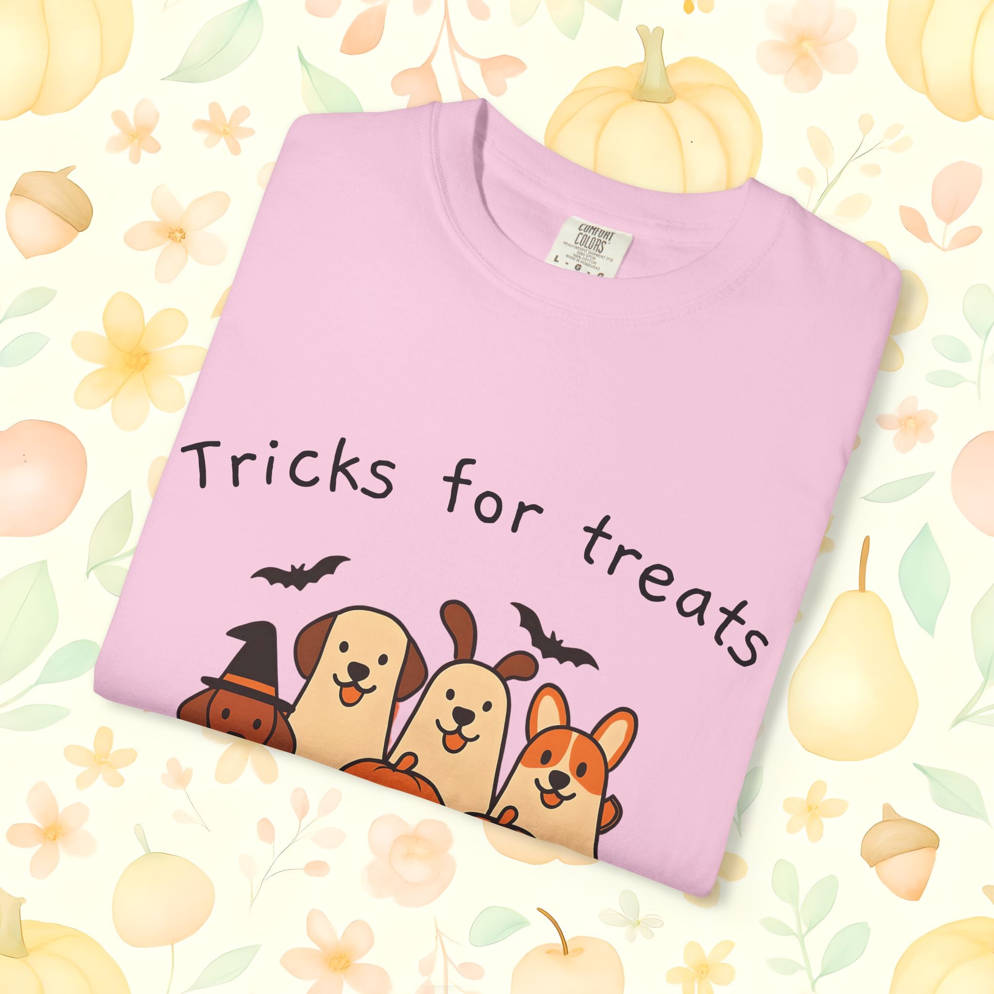Tricks for Treats Halloween Dog Tee- Cute Fall Comfort Colors T-Shirt