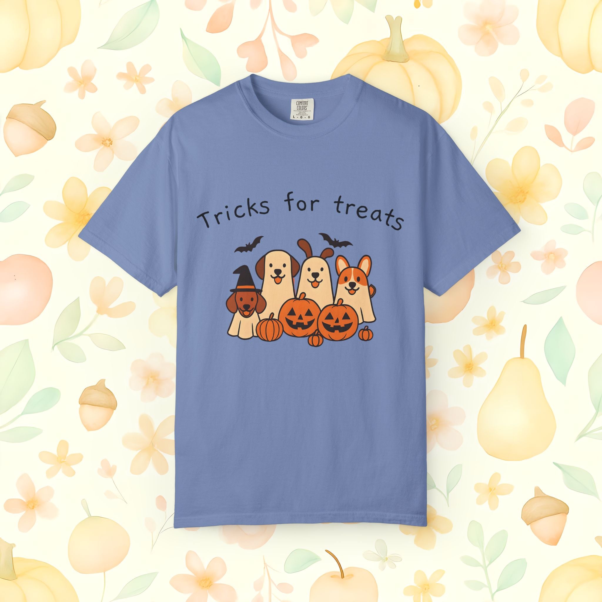 Tricks for Treats Halloween Dog Tee- Cute Fall Comfort Colors T-Shirt