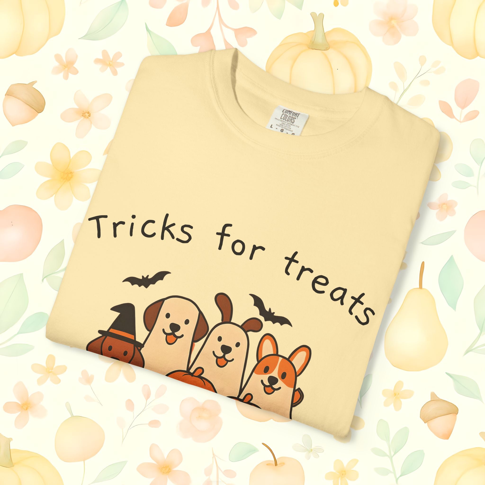 Tricks for Treats Halloween Dog Tee- Cute Fall Comfort Colors T-Shirt