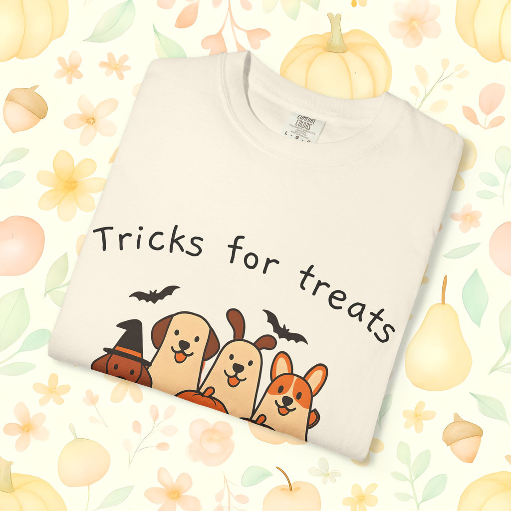 Tricks for Treats Halloween Dog Tee- Cute Fall Comfort Colors T-Shirt