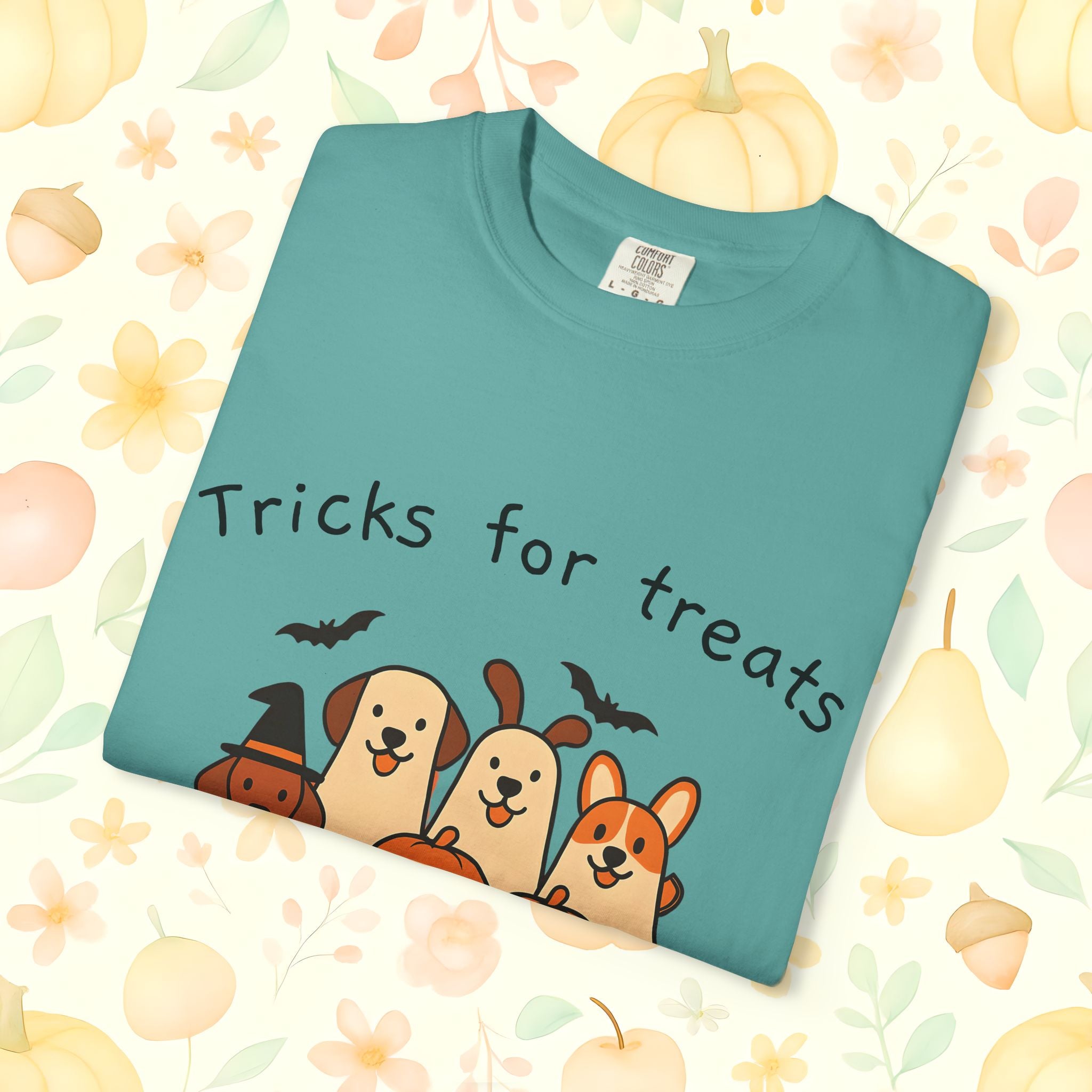 Tricks for Treats Halloween Dog Tee- Cute Fall Comfort Colors T-Shirt
