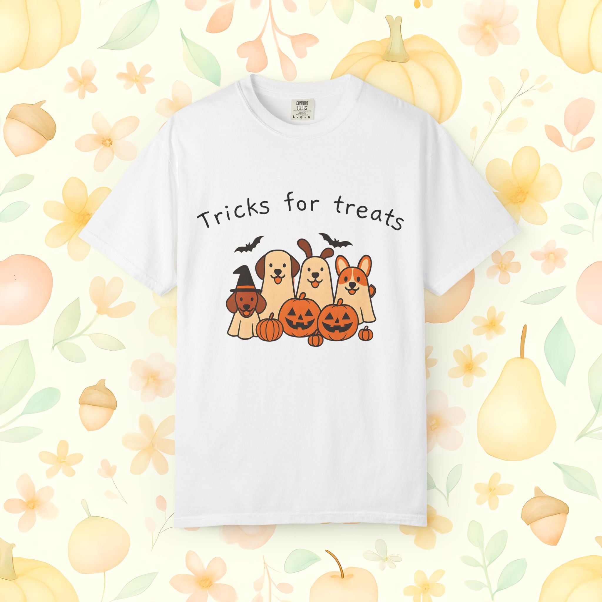 Tricks for Treats Halloween Dog Tee- Cute Fall Comfort Colors T-Shirt