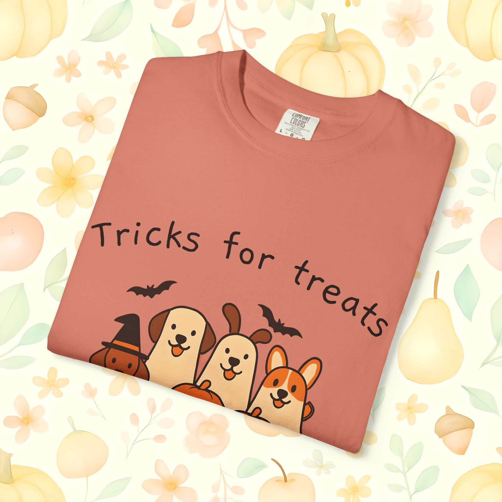 Tricks for Treats Halloween Dog Tee- Cute Fall Comfort Colors T-Shirt