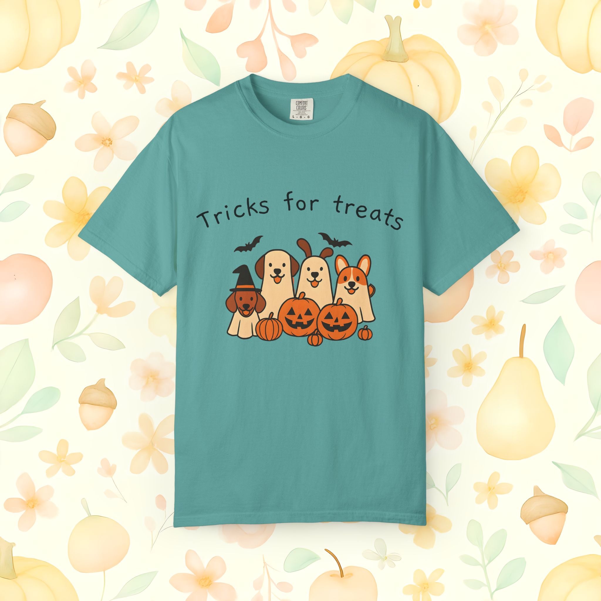 Tricks for Treats Halloween Dog Tee- Cute Fall Comfort Colors T-Shirt