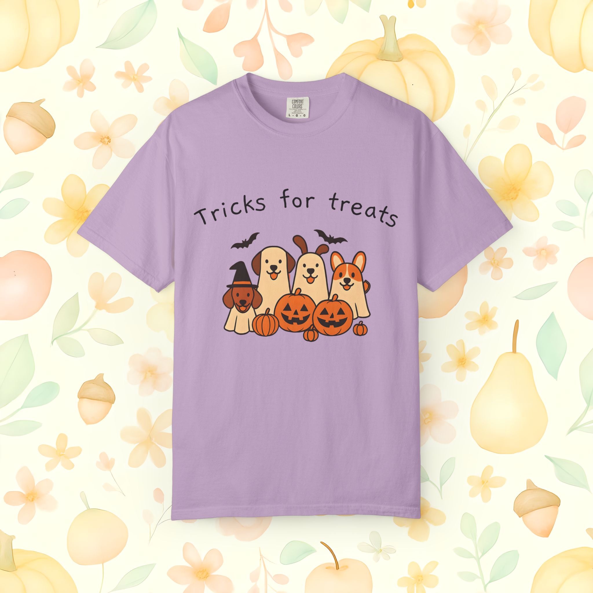 Tricks for Treats Halloween Dog Tee- Cute Fall Comfort Colors T-Shirt